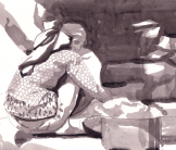 Washing wool drawing by Esther Tyson